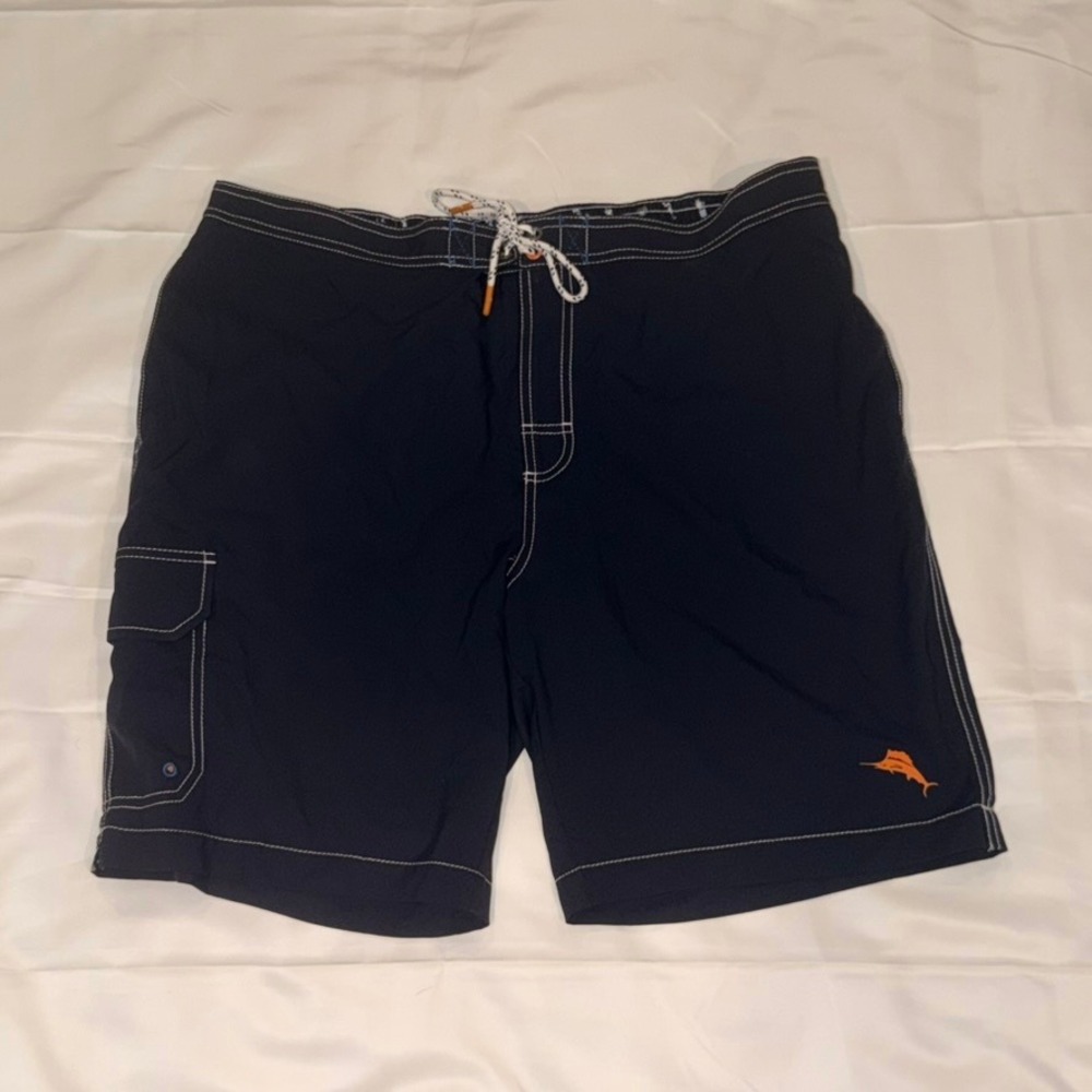 Tommy Bahama Board Shorts Mens XL Navy Blue Contrast Stitch Cargo Swim Trunks
